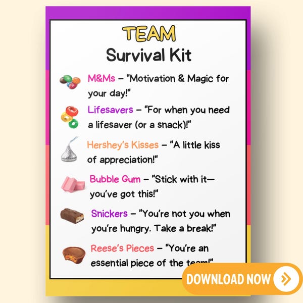 Team Survival Kit Tags - Employee Appreciation Staff Printable Thank You - Coworker Volunteer Welcome Tag