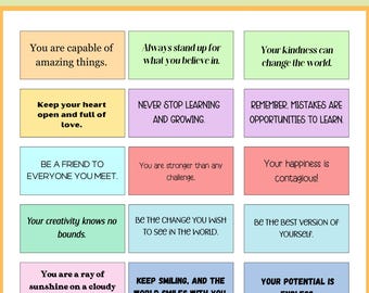 100 Printable Lunchbox Notes: Positive Affirmations for Kids (PDF)