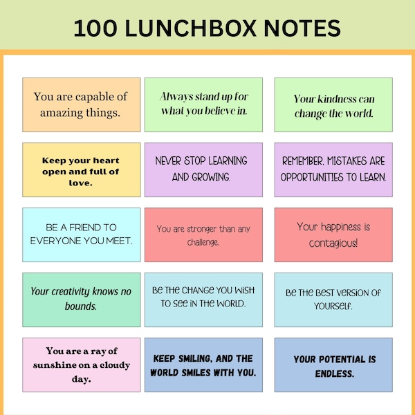 100 Positive Affirmation Cards for Adults/Kids– Printable Encouragement Notes for Work, Lunchboxes and Planners