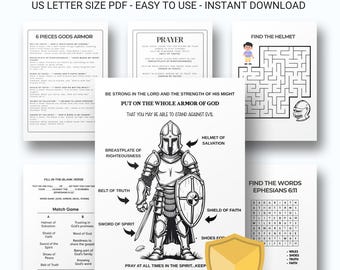 Armor of God Sunday School Lesson - Bible Coloring Pages - Kids Printable Activity