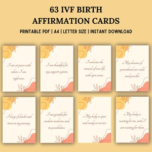 Conjunto de 63 tarjetas de afirmaciones de FIV / afirmaciones de implantación de embriones / apoyo positivo para la FIV / afirmaciones de fertilidad / regalo de FIV / embarazo