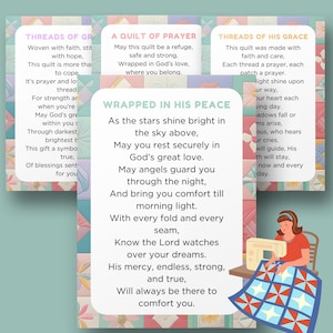 Etichette regalo stampabili con poesie di preghiera per trapunte fatte a mano, ricordo ispirato alla fede per conforto e benedizioni, etichette per trapunte di conforto spirituale
