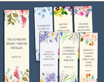 Spanish Bible Verse Bookmarks, Printable Christian Bookmarks Set, Floral Scripture Download