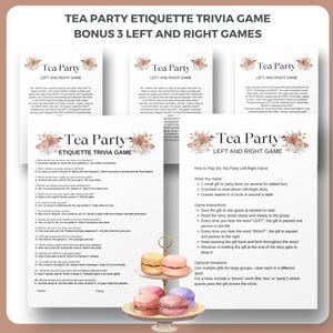 Tea Party Etiquette Trivia Game - Trivia Questions - Afternoon Party Game - Left and Right Game - Sunday School Quiz - Bridal Shower