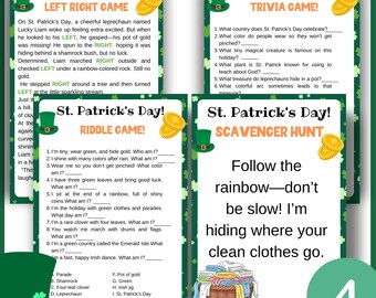 St Patrick's Day Game Bundle Scavenger Hunt, Riddles, Trivia, Let Right Games