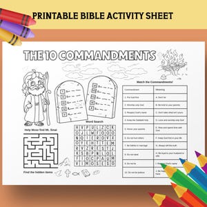 The Ten Commandments Kids Activity Sheet Bible Coloring Activity Page Sunday School Printable