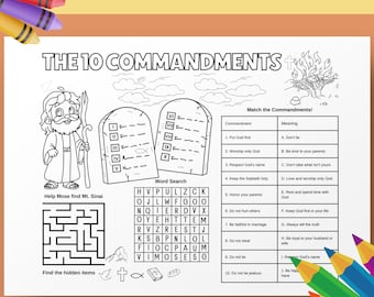 The Ten Commandments Kids Activity Sheet Bible Coloring Activity Page Sunday School Printable
