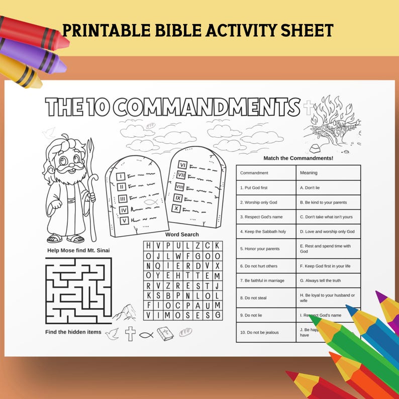 The Ten Commandments Kids Activity Sheet Bible Coloring Activity Page ...