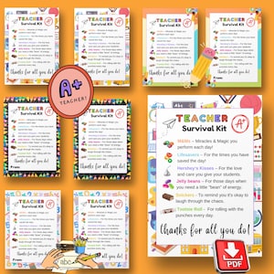 Étiquette de kit de survie pour enseignant, étiquette cadeau imprimable amusante, appréciation de l'enseignant, rentrée des classes, téléchargement immédiat