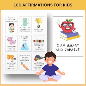 Cartões de Afirmações Positivas para Crianças | 100 Cartões de Afirmações para Imprimir | Cartões de Incentivo | Cartões para Lancheira | Afirmações para Crianças