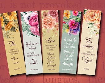 Floral Christian Bookmarks Printable - Bible Verse Scripture Set - Bible Study Tools