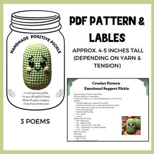 Patrón de pepinillos de apoyo emocional a crochet. Tarjetas imprimibles de pepinillos emocionales. Descarga digital en PDF.