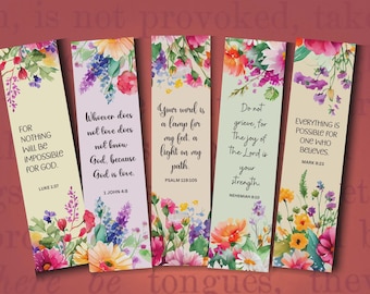 Floral Christian Bookmarks Printable - Bible Verse Scripture Set - Bible Study Tools