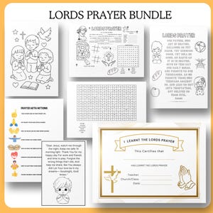 Lord&#39;s Prayer Kids Activity Bundle: Coloring Pages, Games, & Posters (Digital Download)