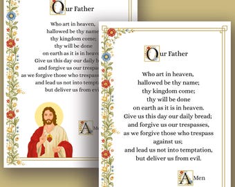 Tarjeta de oración del Padre Nuestro - Tarjeta de oración católica imprimible para niños - Regalo cristiano perfecto para enseñar el Padre Nuestro