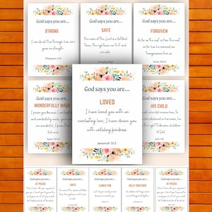 Tarjetas "Dios dice que eres", tarjetas inspiradoras para cristianos - Set imprimible de ánimo cristiano - Imprimibles de fe de bolsillo