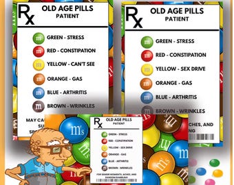 Old Age Pills Tag Printable - Over the Hill - Birthday Gift Tag - Instant download