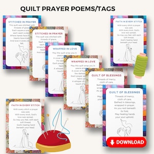 Gebedsquiltgedichten afdrukbare cadeaukaartjes voor handgemaakte quilts, op geloof geïnspireerde aandenken voor troost en zegeningen, quiltlabels spiritueel comfort