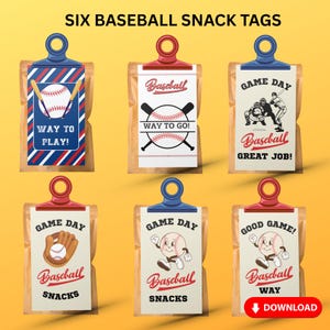 Baseball Snack Bag Tags zum ausdrucken, Sport Snack Tags, lustiges Spiel Tag Etiketten für Kinder, Sofort Download, Team Snack Tags