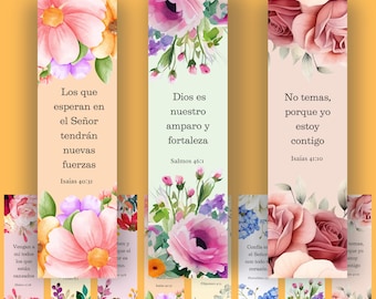 Spanish Bible Verse Bookmarks, Printable Christian Bookmark Set, Floral Scripture Download