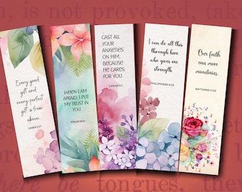 Floral Bible Verse Bookmarks: Christian Scripture, Inspirational Gift (Printable PNG)