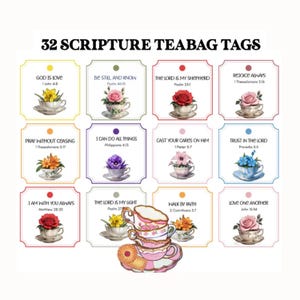 Scripture Tea Bag Tags - Printable Christian Bible Verse Favors For Church Events or Retreats