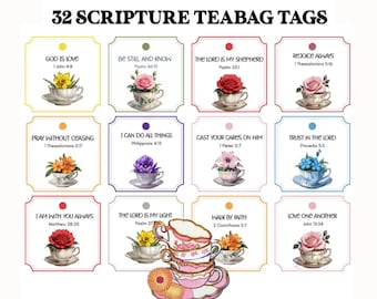 Scripture Tea Bag Tags - Printable Christian Bible Verse Favors For Church Events or Retreats
