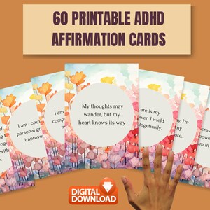 60 Neurodivergent Affirmation Cards ADHD Autism Neurodiversity deck Positive flashcards Printable digital download