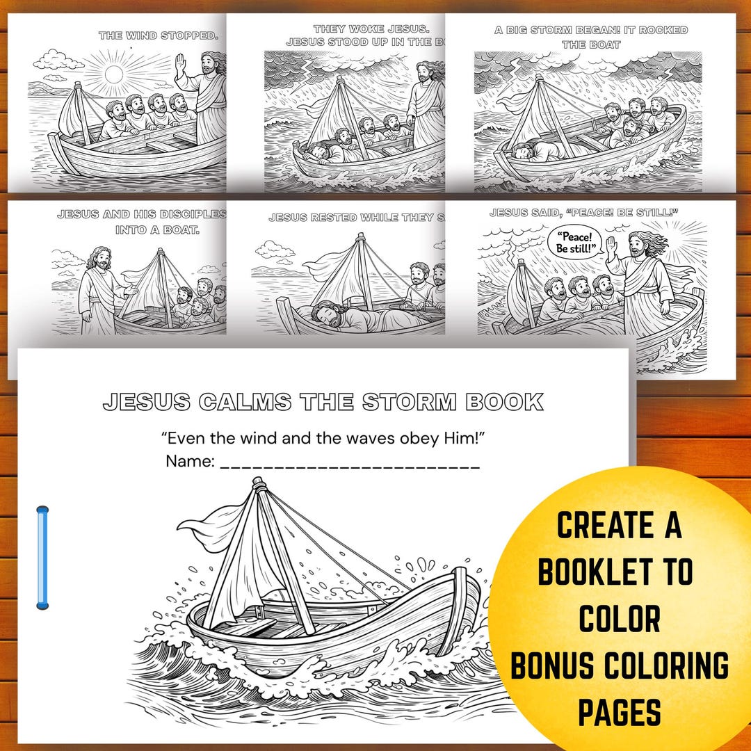 Jesus Calms the Storm Story Book & Coloring Page | Bible Activities for ...