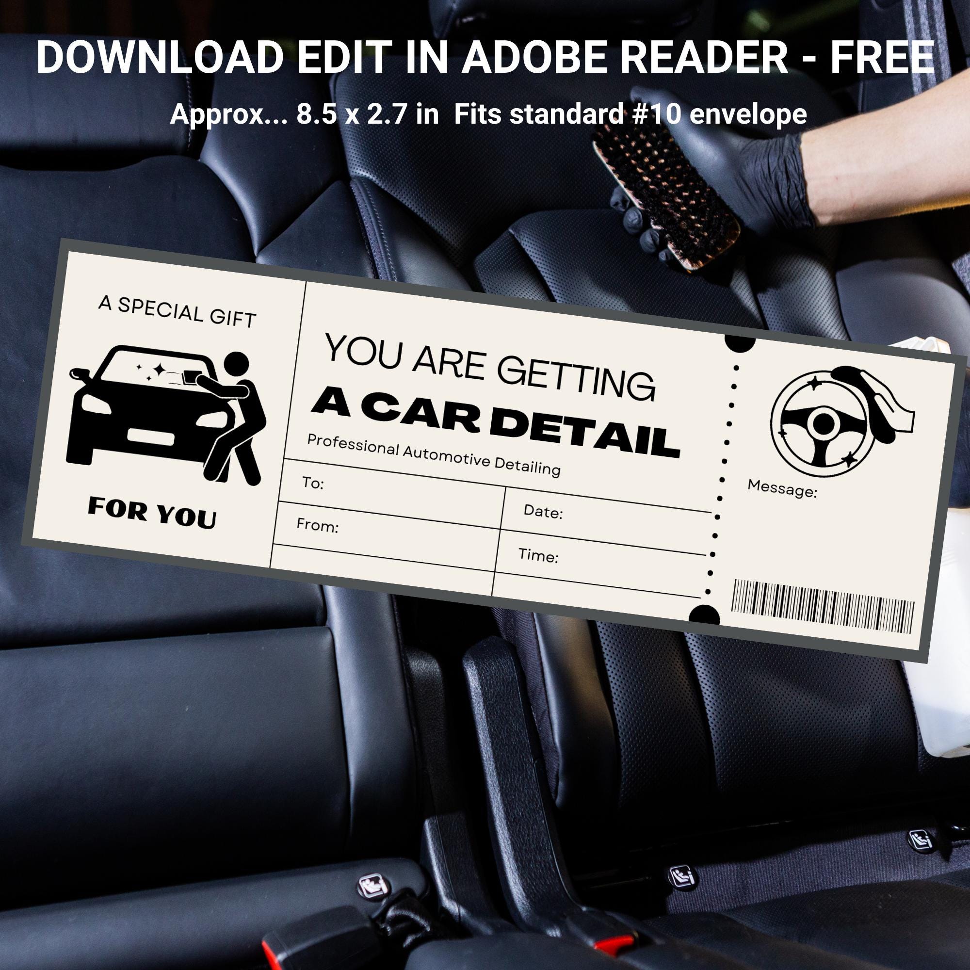 Car Detailing Gift Voucher - Printable Certificate - Editable Auto Detailing Coupon