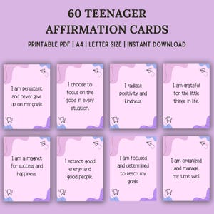 Positive Affirmation Cards for Teens, Daily Affirmations, Positive Thinking Teenagers, Encouragement Cards, Printables For Teenagers