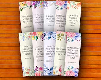 Spanish Bible Verse Bookmarks, Printable Christian Bookmarks Set, Floral Scripture Download