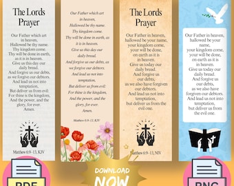Lords Prayer Bookmark, Bible Verse Gift, Christian Prayer Card, Printable Scripture