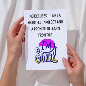 Je suis désolé, carte imprimable pardonnez-moi, jolie carte d'excuses, veuillez me pardonner, message sincère, carte sincèrement désolé