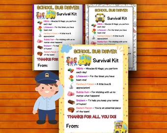 Bus Driver Survival Kit Printable Tags: Appreciation Gift (Digital Download)