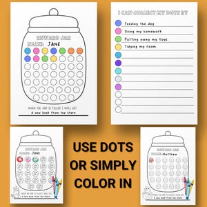 Tarro de recompensas imprimible para niños, cuadro de comportamiento motivacional, rastreador de tareas rellenable, sistema de incentivos divertido para niños, cuadro de pegatinas