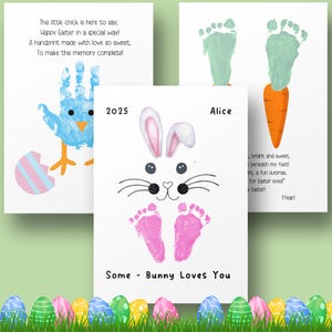 Huella de mano imprimible de Pascua "Some-Bunny Loves You" para niños, recuerdo de Pascua, manualidades para padres y maestros, para preescolar y jardín de infantes.