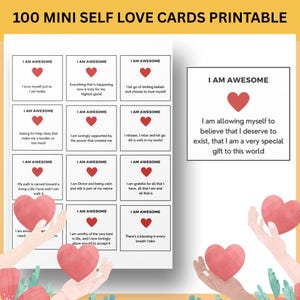 Mini-cartes d'affirmation de soi, Mini-notes sur l'amour de soi, Cartes d'affirmation positive pour prendre soin de soi, Rappels quotidiens, Planificateur de santé mentale