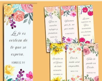 Spanish Bible Verse Bookmarks, Printable Christian Bookmarks Set, Floral Scripture Download