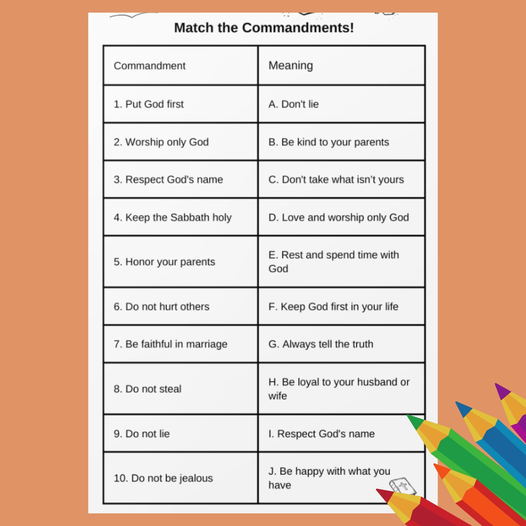 The Ten Commandments Kids Activity Sheet Bible Coloring Activity Page ...