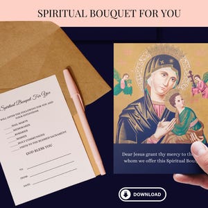 Ramo espiritual imprimible, tarjeta de oración católica, oración católica imprimible, orando por ti, tarjeta de condolencia católica, tarjeta de felicitación católica