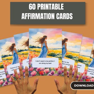 Tarjetas de Afirmación Imprimibles para Mujeres: Amor Propio, Juego de 60 Tarjetas de Afirmación, Baraja de Afirmaciones Positivas, Tableros de Visión Imprimibles