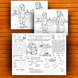The Prodigal Son Bible Activity Placemat: Sunday School Coloring Page (PDF Download) Christian Printable