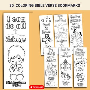 Bible Verse Coloring Bookmark Set, Printable Christian Faith Bible Study Activity, Scripture Bookmarks to Color, Sunday School Kids Coloring