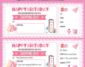 Birthday Shopping Spree Voucher - Editable Gift Certificate - Surprise Shopping Day Ticket
