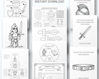 Actividad infantil: Armadura de Dios - Biblia cristiana imprimible en PDF / Escuela dominical, preescolar, educación en casa
