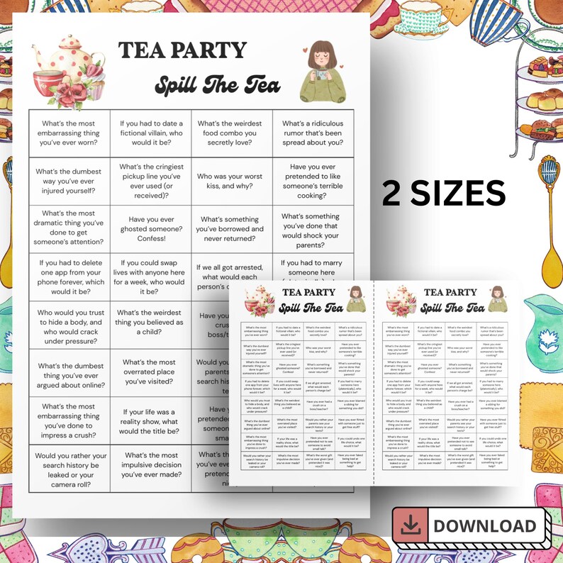 Spill the Tea Game, Tea Party Game Printable, Adult Tea Party Game, Tea ...