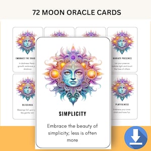 Deck d'Oracle Lune mystique | Cartes divinatoires imprimables | Deck de magie Lune de 72 cartes | Cartes Rituel lunaire