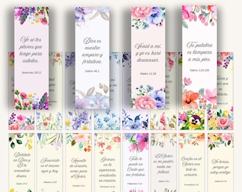 Spanish Bible Verse Bookmarks, Printable Christian Bookmark Set, Floral Scripture Download