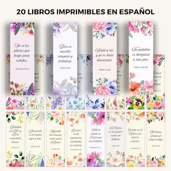 Spanish Bible Verse Bookmarks, Printable Christian Bookmark Set, Floral Scripture Download